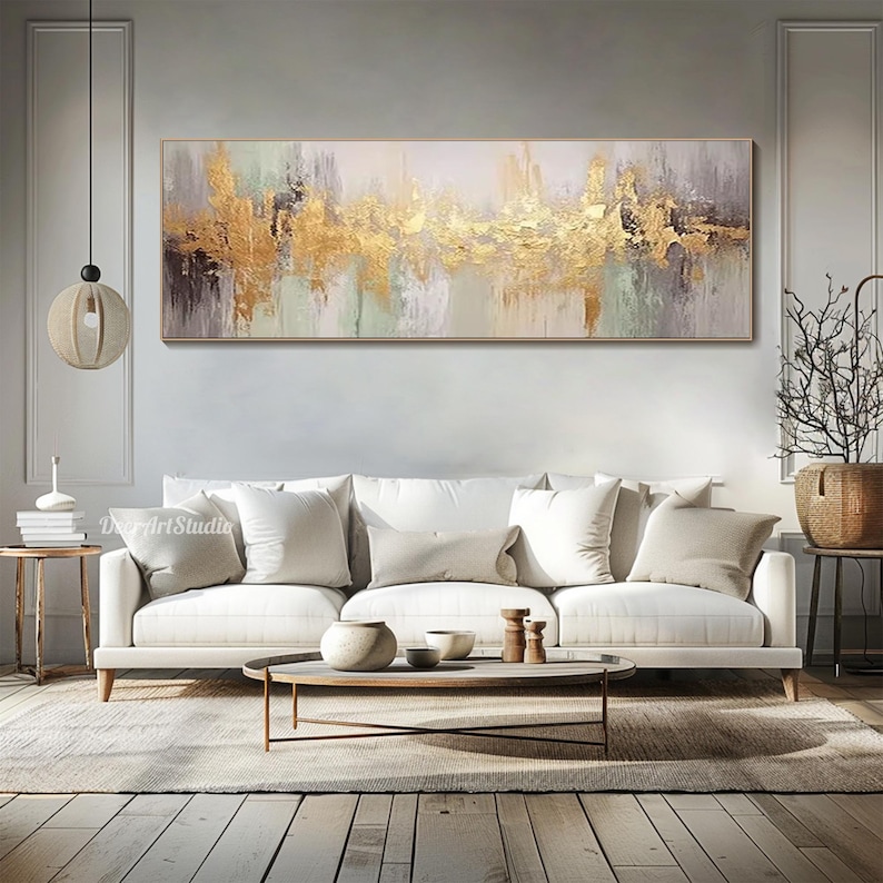 Gold Abstract Painting on Canvas 3D Textured Modern Metallic Wall Art ...