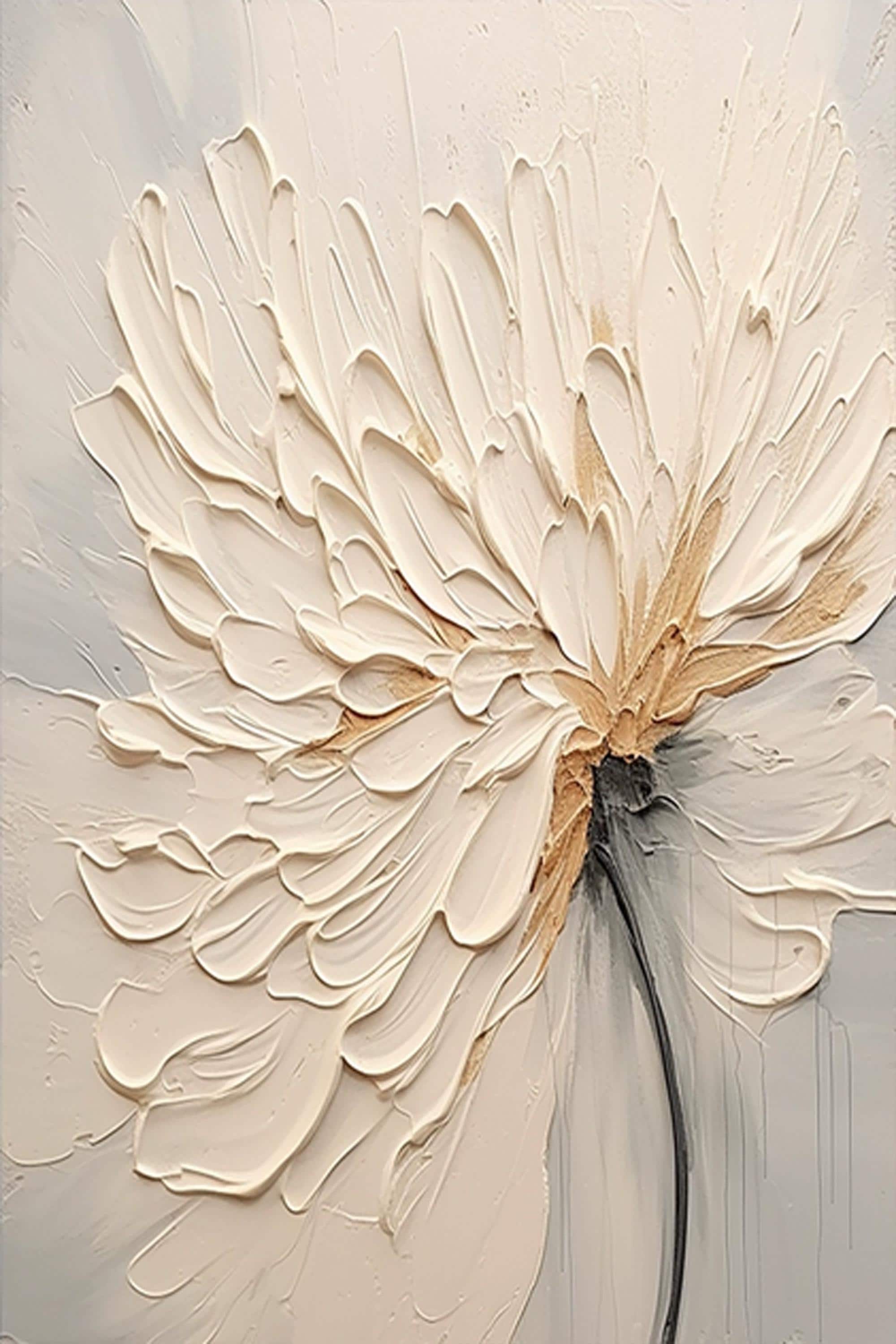 Vertical White Flower 3D Textured Wall Art Hand Painted Oil