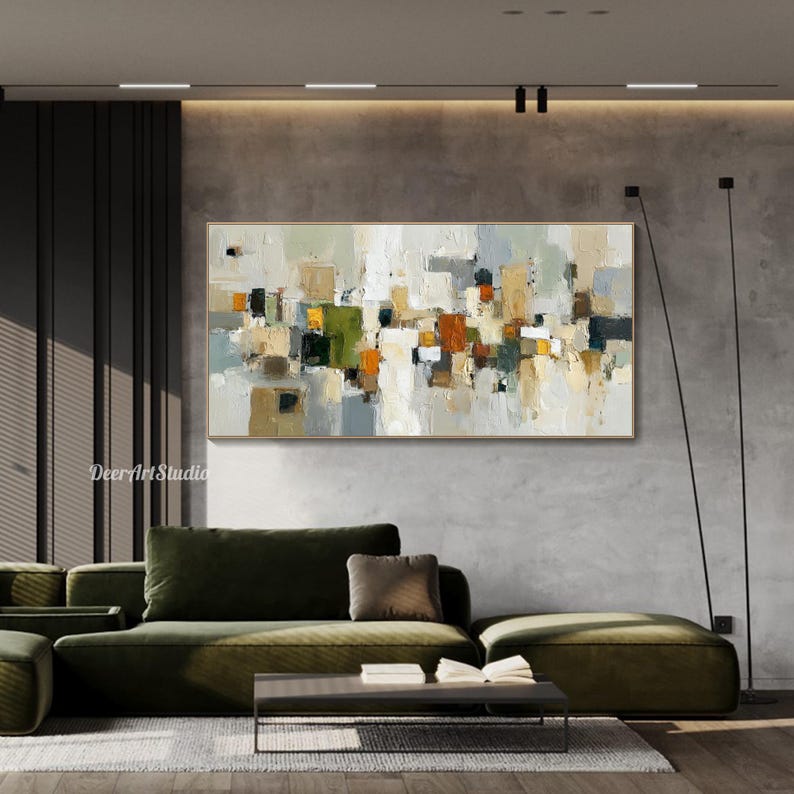 Abstract Geometric Oil Painting on Canvas Textured Wall Art Modern ...