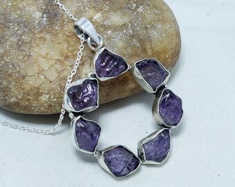 Amethyst Necklace, Genuinue Amethyst Pendant, 925 Silver pendant, Raw Amethyst Unisex Pendant, Parpel Amethyst Crystal Necklace, Sale