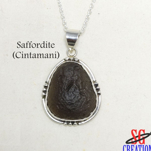 Natural Saffordite Pendant, Cintamani Pendant, 925 Silver Pendant, Saffordite (Cintamani) Unisex Necklace, Arizona Tektite Jewelry, Sale