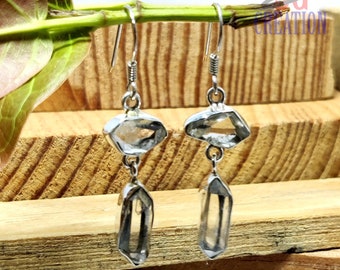 Herkimer Diamond Earring, 925 Silver Earring, Authentic Herkimer Diamond Crystal Earring, Clear Quartz Dangle Earring, Handmade Earring,Sale