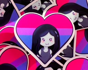 Etiqueta engomada del corazón de Marceline del orgullo bisexual: ¡Dulce reina vampiro LGBTQ! - ¡Perfecto para botellas de agua, computadoras portátiles y más! / Calcomanía de vinilo / Brillante