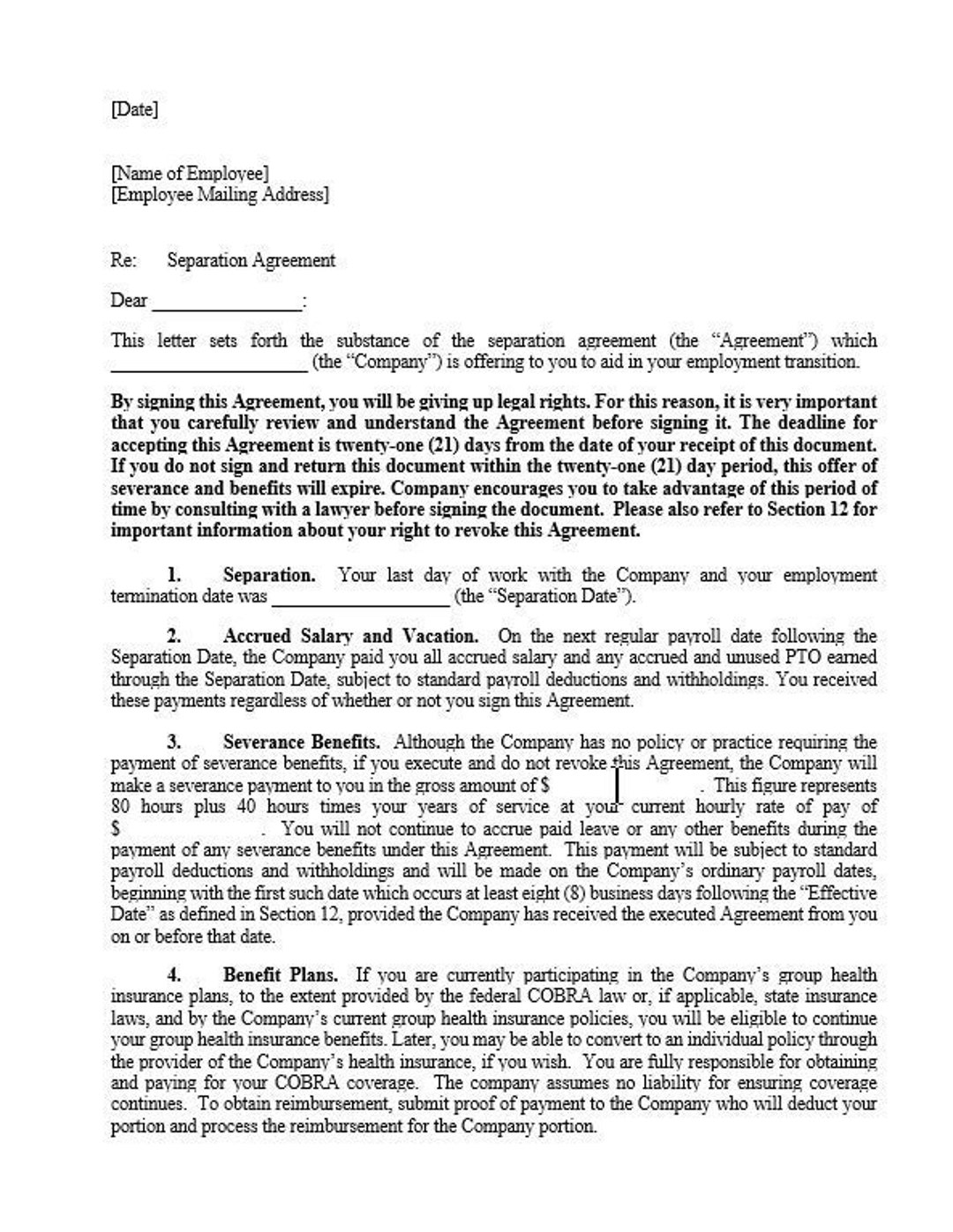 Employment Separation Agreement and Release Etsy