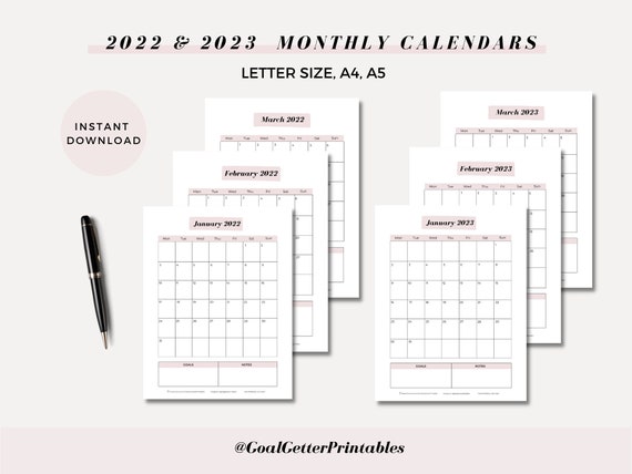 A4 & Letter 2023 Calendar Monthly Printable Planner Schedule