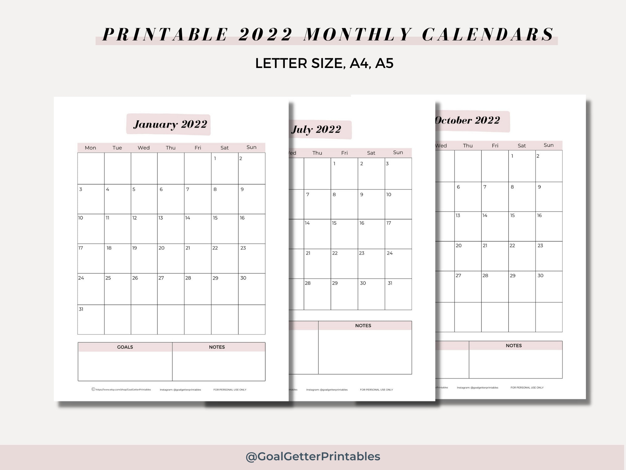 2022 monthly calendar i vertical printable pdf planner etsy