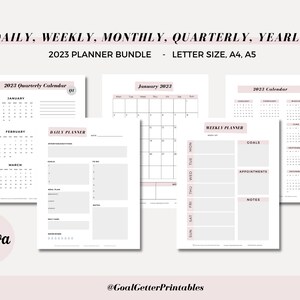 Daily, Weekly, Monthly, Quarterly, Yearly Printable Planner BUNDLE I 2023 I Editable Canva Templates I Instant Download I Letter Size A4 A5