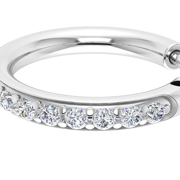 14k gold diamond nose ring - 14k white Gold diamond hoop nose ring - 14k Gold Nose Hoop Ring- 0.05 carats round cut Diamond nose ring