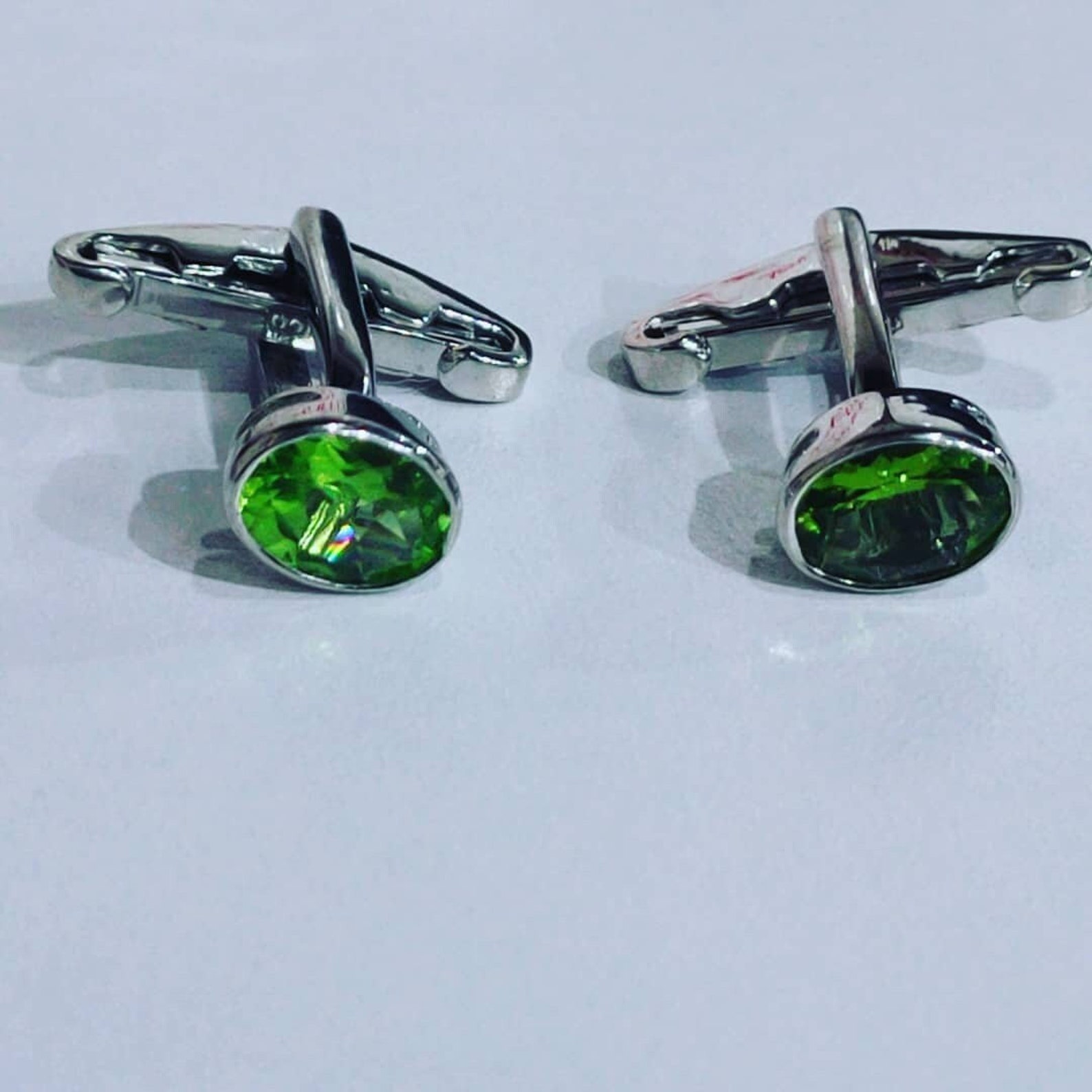 Peridot Gemstone Cufflinks 925 Sterling Silver Cufflinks Natural Oval