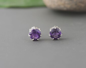 Purple Amethyst Stud earrings, Minimalist stud earrings ,Natural blue topaz gemstone sterling silver stud earrings, Casual Women Earrings