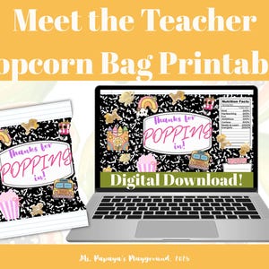 Thanks for Popping In Printable Popcorn Bag | Meet the Teacher Gift | Back to School Student Welcome Favor | Editable Digital Download