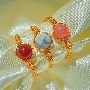 Fancy copper wire ring crystal ring gem beads natural semi-precious stone silver gold copper all sizes image 3