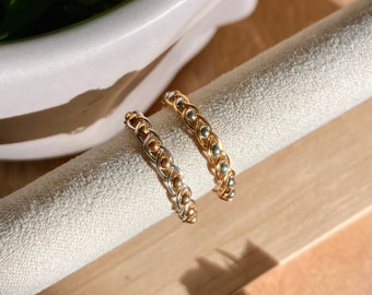 Bagues fantaisies faites main tressées avec perles de rocailles dorées et argentées