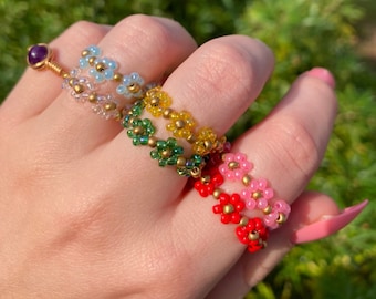 bague fleur en perles fantaisies