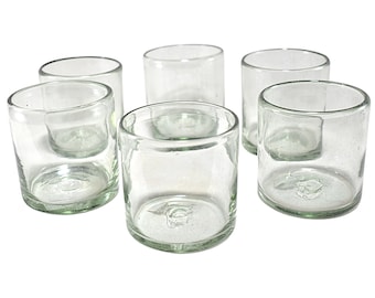 MAREY Mexican Drinking Glasses | Artisan Crafted | Blown Glass | Drinkware Set | 100% Recycled Glass | (Natural, Old Fashioned 8 Oz.)