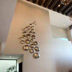 MAREY Silver Mirrorized Hanging Stones | Hand Blown Glass | Wall Art Deco | Made in Mexico | 100% Recycled Blown Glass (Silver, 8 - 30 cm.)