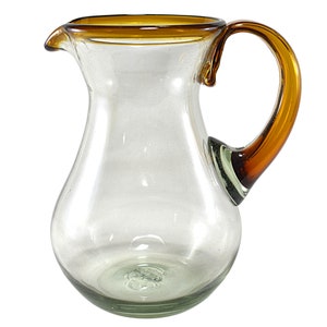 MAREY Glass Pitcher for Water | Artisan Handcrafted | Blown Glass from Mexico (Amber Rim, 2 Lt.)