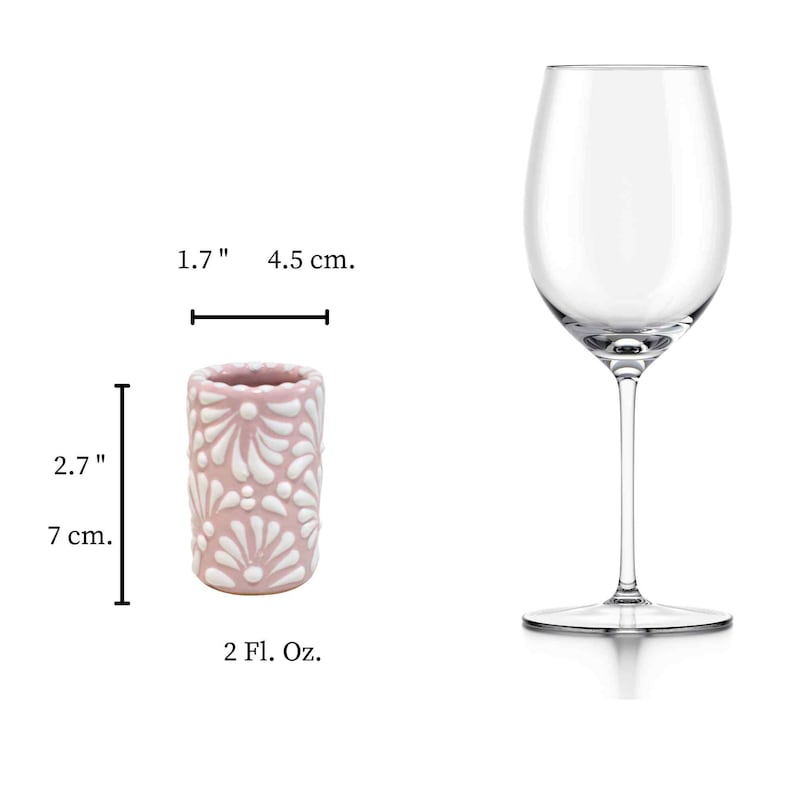 Handmade Talavera Pottery Shot Glasses | Tequila Cups, Pink Floral (2 Oz.) image 5