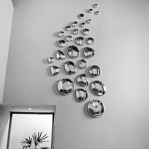 Silver Mirrorized Blown Glass Hanging Stones | Mexican Wall Art (15 Pieces Set)