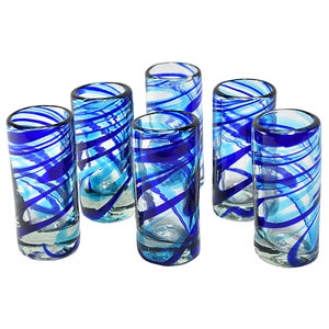 MAREY Mexican Shot Glasses | Artisan Crafted | BlownGlass | Set of 6 Pieces | 100% Recycled Glass | (Winter Stripes, 2 Oz.)