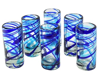 Artisan Mexican Shot Glasses | Recycled Blown Glass, Set of 6
