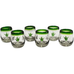 Mexican Confetti Shot Glasses | Hand Blown Tequila Cups | Sturdy Glass | 100% Recycled Glass | (Red Rim W Chilli, Mezcal Cups, Barrel 2 Oz.)