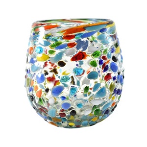 MAREY Mexican Confetti Style Drinking Glasses | Artisan Crafted Recycled Blown Glass | (Multicolor Hail, Tumbler 14 fl. Oz.) Set of 6 Pieces