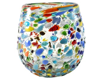 MAREY Mexican Confetti Style Drinking Glasses | Artisan Crafted Recycled Blown Glass | (Multicolor Hail, Tumbler 14 fl. Oz.) Set of 6 Pieces