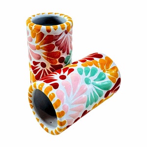 Verres à liqueur en poterie mexicaine MAREY | Talavera Poblana | Poterie Talavera | Céramique 100 % faite main Mexique | Tasses de tequila (multicolore, 2 oz)