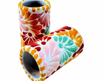MAREY Mexican Pottery Shot Glasses | Talavera Poblana | Talavera Pottery | 100% Handmade Ceramic Mexico | Tequila Cups (Multicolor, 2 Oz.)