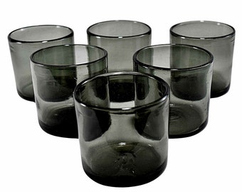 Old Fashioned Drinking Glasses | Blown Glass from Mexico | Set 6 Pieces | (Smoke, 8 Oz.)
