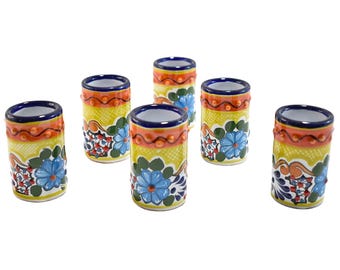 Shots Talavera faits main | Tasses de tequila florale mexicaine (2 oz)
