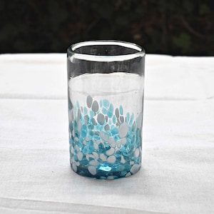 MAREY Mexican Drinking Glasses | Handblown | Blown Glass | 100% Recycled Glass | (Sky Confetti, Water 16 Oz.) - Set of 6 drinking glasses.