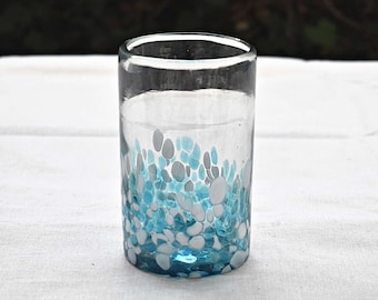 MAREY Mexican Drinking Glasses | Handblown | Blown Glass | 100% Recycled Glass | (Sky Confetti, Water 16 Oz.)