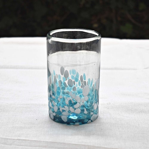Hand Blown Mexican Drinking Glasses | Sky Confetti Recycled Glass, Set of 6