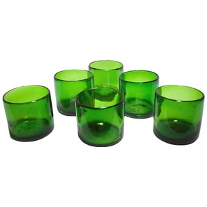 MAREY Mexican Drinking Glasses | Artisan Crafted | Blown Glass | Set of 6 Pieces | 100% Recycled Glass | (Solid Green, Old Fashioned 8 Oz.)