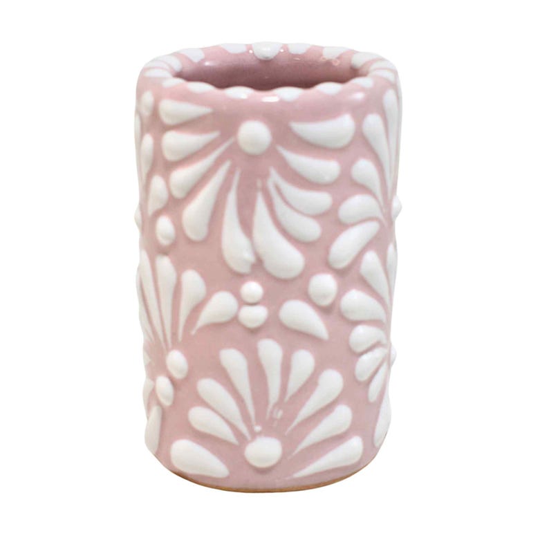 Handmade Talavera Pottery Shot Glasses | Tequila Cups, Pink Floral (2 Oz.) image 2