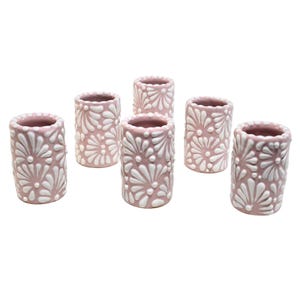 Handmade Talavera Pottery Shot Glasses | Tequila Cups, Pink Floral (2 Oz.) image 3