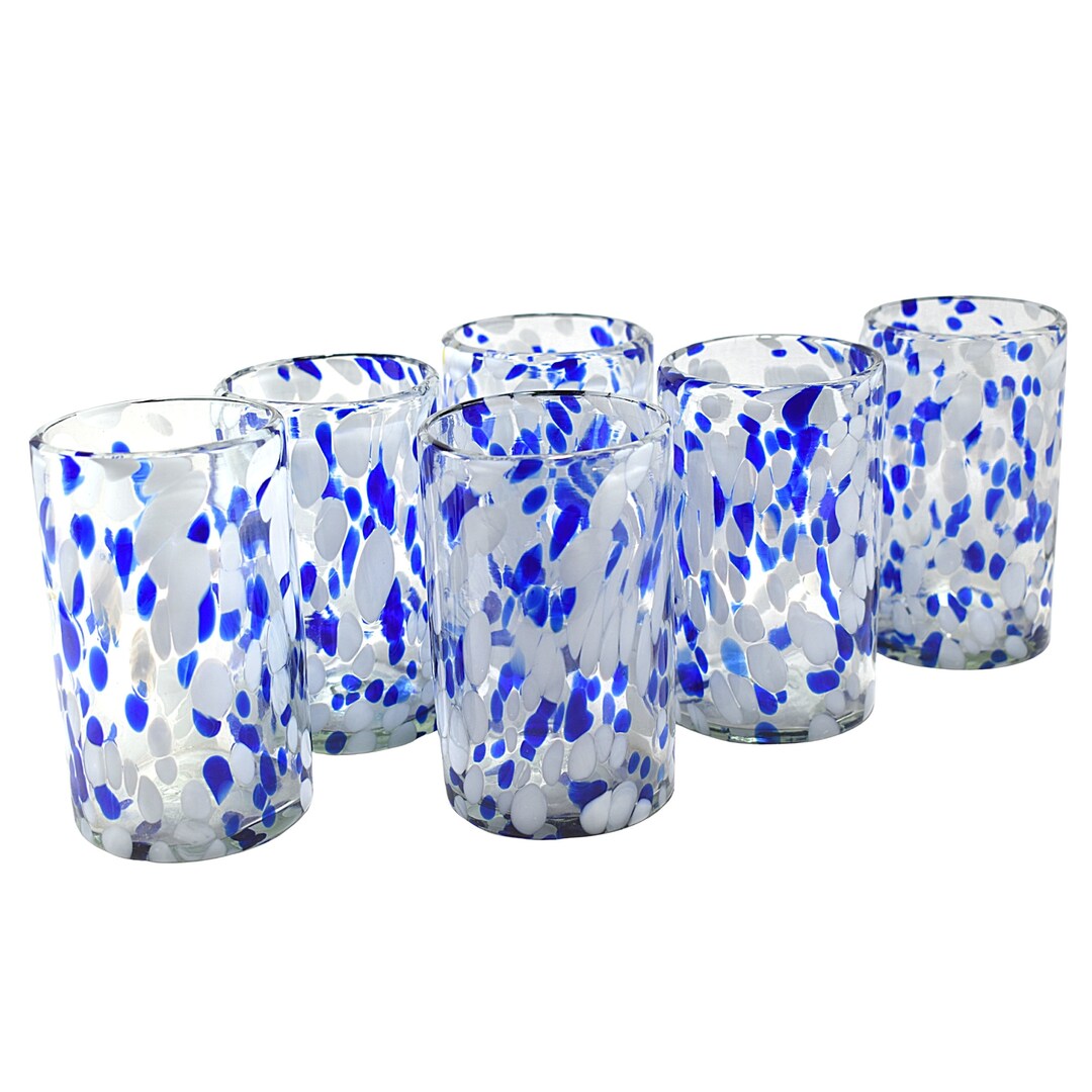MAREY Mexican Drinking Glasses Artisan Crafted Blown Glass Drinkware Set 100 Recycled Glass
