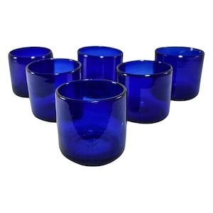 MAREY Mexican Drinking Glasses | Artisan Crafted | Blown Glass | 100% Recycled | (Solid Cobalt Blue, Old Fashioned 8 Oz.)