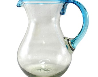 Hand Blown Glass Pitcher | Aqua Rim, Mexican Artisan (2 Lt)