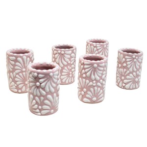 Handmade Talavera Pottery Shot Glasses | Tequila Cups, Pink Floral (2 Oz.) image 4