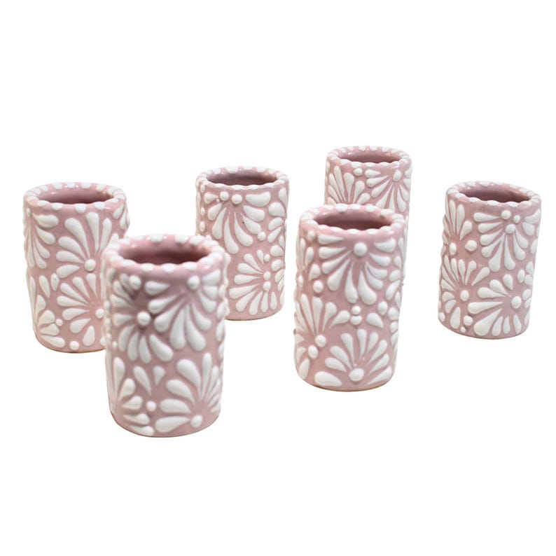 Handmade Talavera Pottery Shot Glasses | Tequila Cups, Pink Floral (2 Oz.) image 4