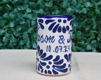 Personalized Talavera Ceramic Shot Glasses | Handmade Mexican Wedding Favors (2 Oz.)