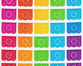 Mexican Papel Picado Banner – Colorful Paper Flags, 16 ft Long