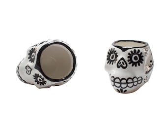 Handmade Talavera Skull Shot Glass | Mexican Pottery Mezcal Cup