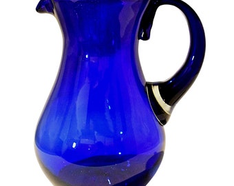 MAREY Glass Pitcher for Water | Artisan Handcrafted | Blown Glass from Mexico (Deep Cobalt Blue, 2 Lt.)