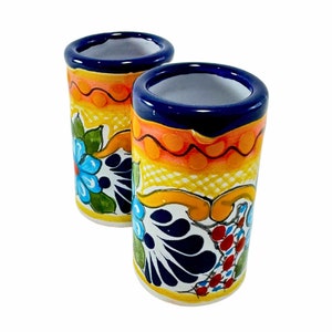 Verres à liqueur en poterie mexicaine MAREY | Talavera Poblana | Poterie Talavera | Céramique 100 % faite main Mexique | Tasses de tequila (Folk, 2 oz)