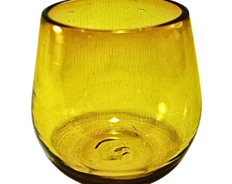 Mexican Drinking Glasses | Artisan Crafted | Blown Glass | Set of 6 | (Amber, 14 fl. Oz.)