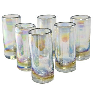 MAREY Shot Glasses | Mexican Blown Glass | Tequila Glasses Artisan Crafted in Mexico | Set of 6 pieces | 100% Recycled | (Pearly, 2 Oz.)